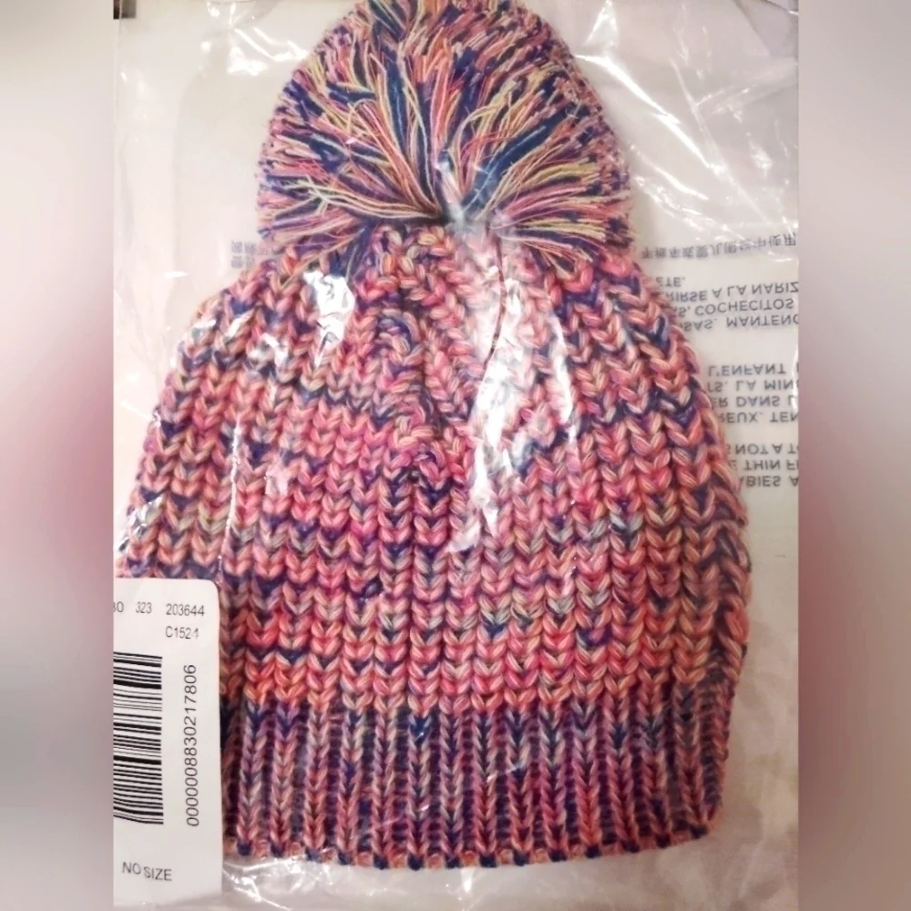 Knitted Pom-pom Hat And Fingerless Gloves Set- Multicolor